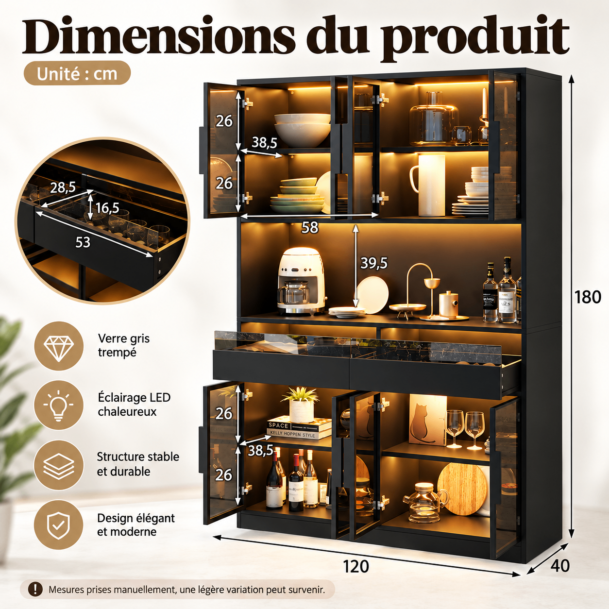 Détails des rangements et éclairage LED