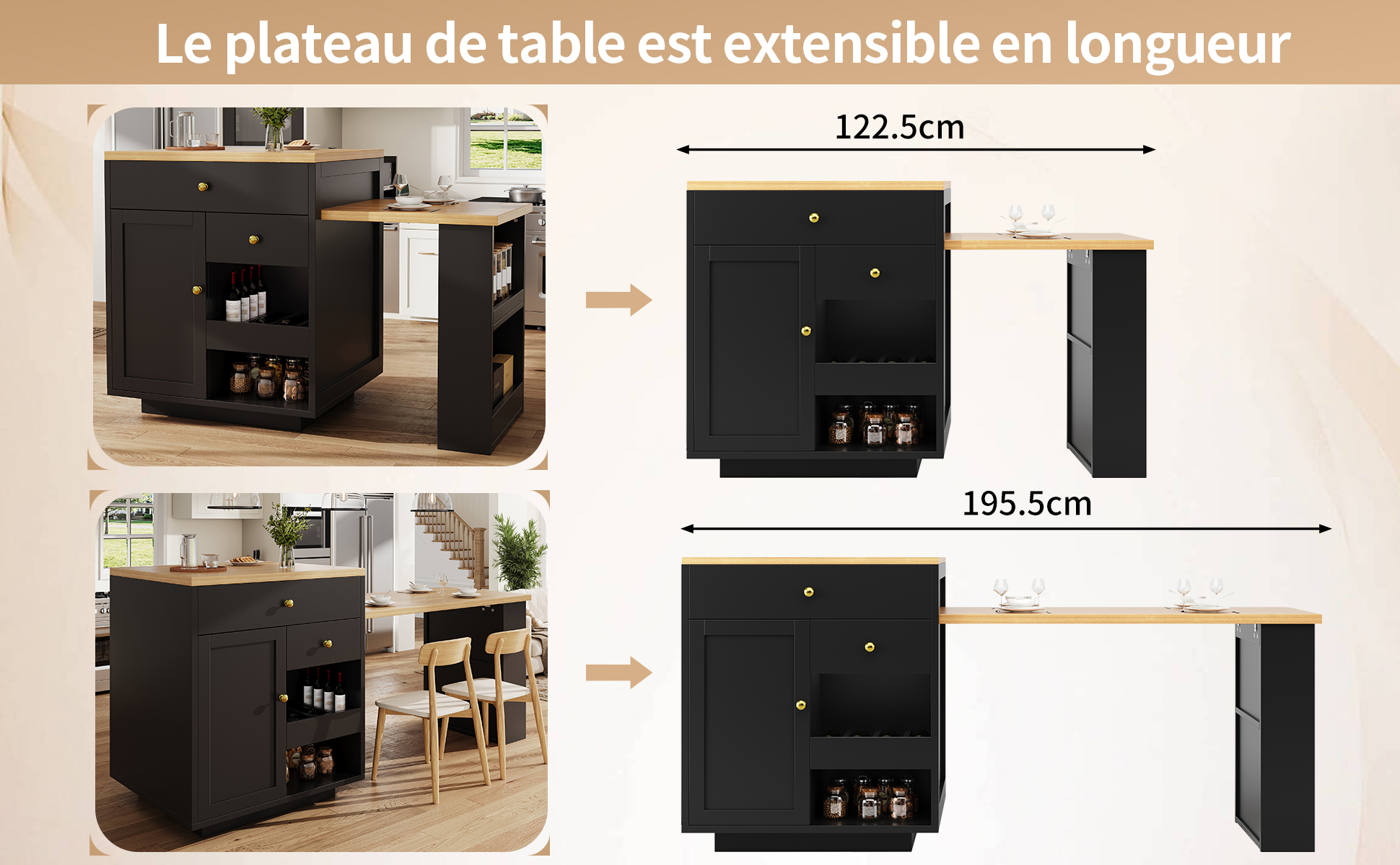 Îlot cuisine extensible vue 2