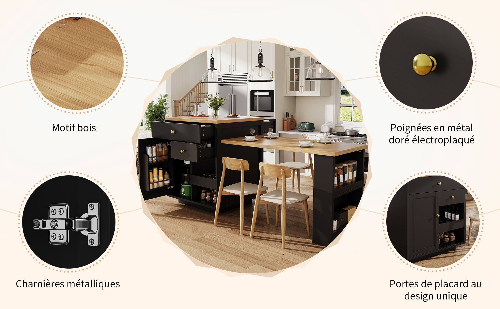 Îlot cuisine extensible vue 1
