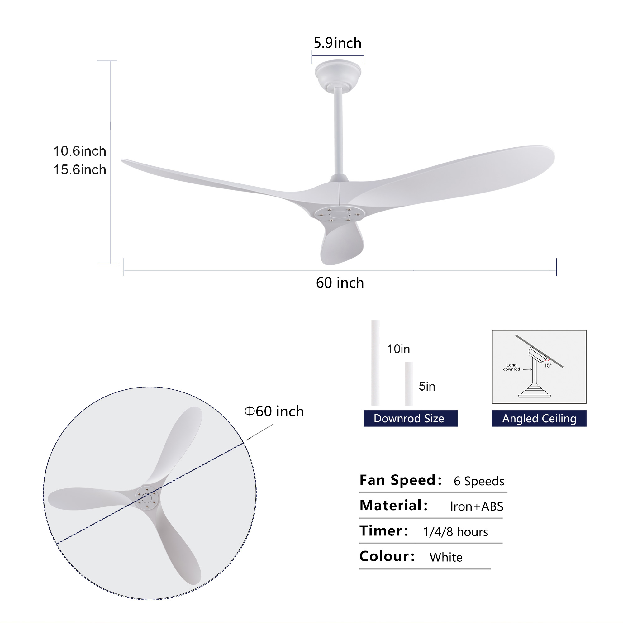Ventilateur de plafond 152 cm 5