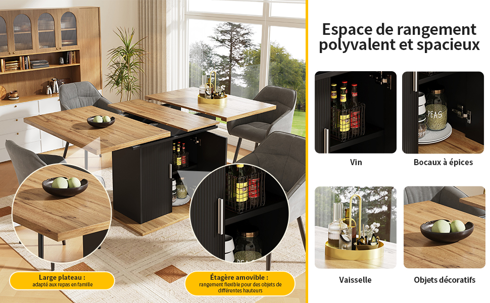 Table extensible noir 140x70 vue 4