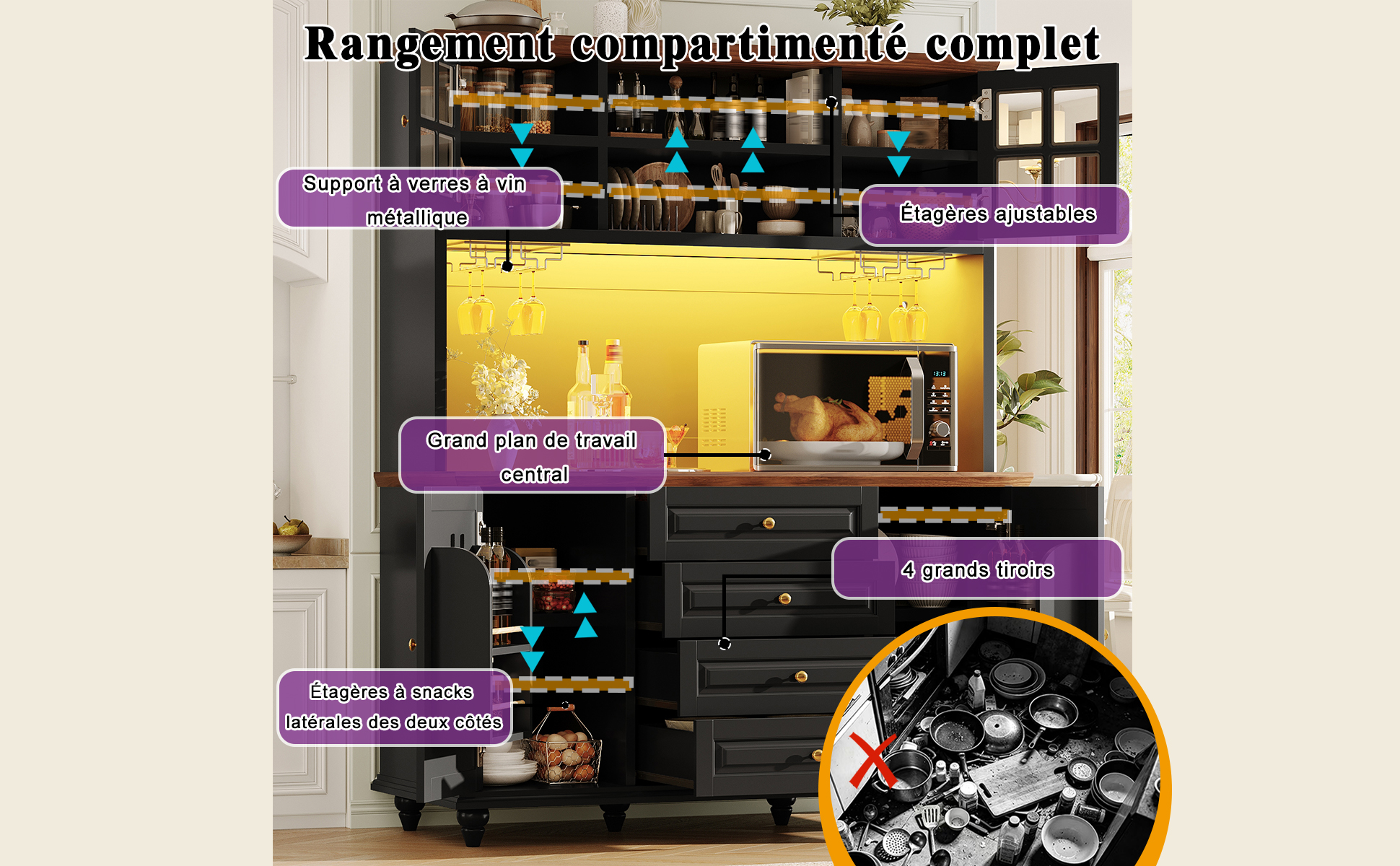 Buffet haut de cuisine Noir, vue 4