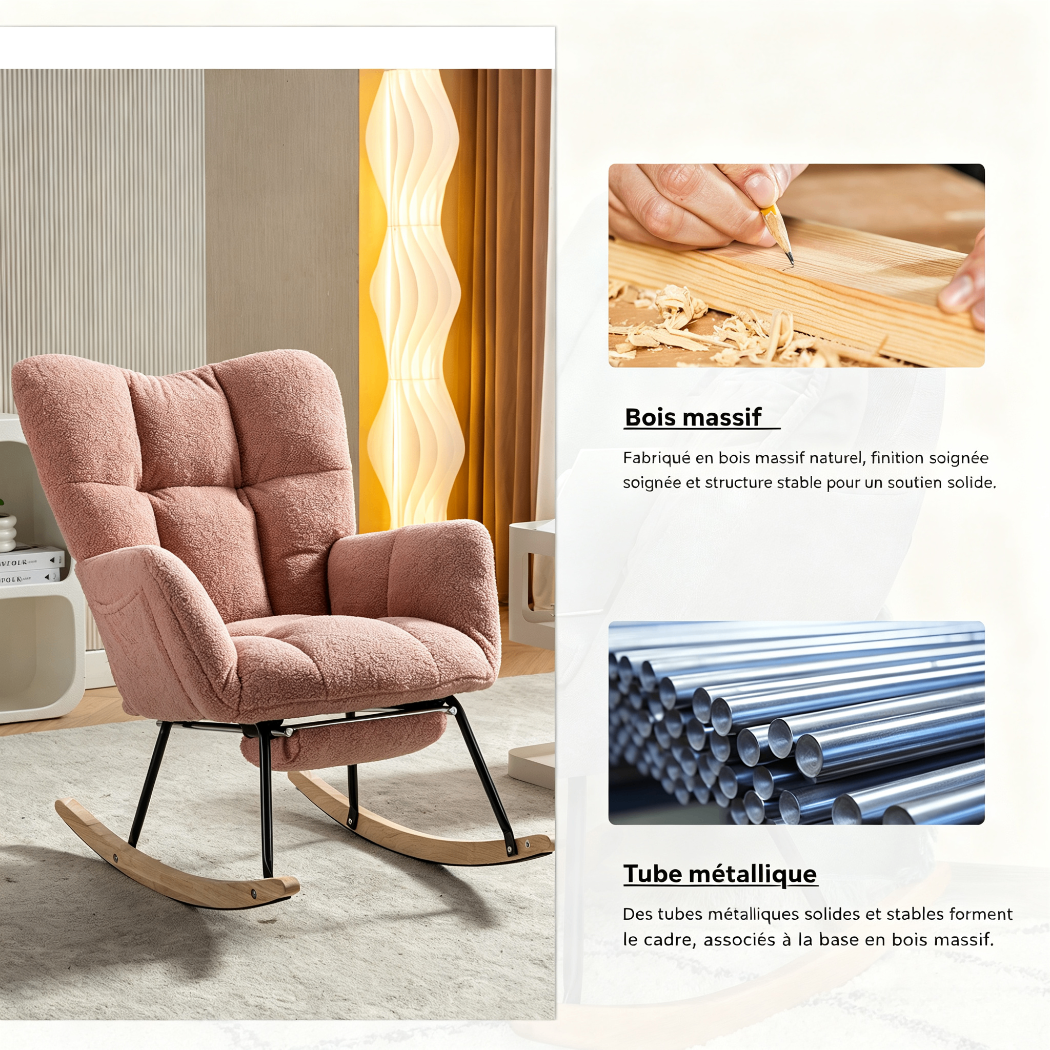 Fauteuil à bascule rose en Teddy - vue 2