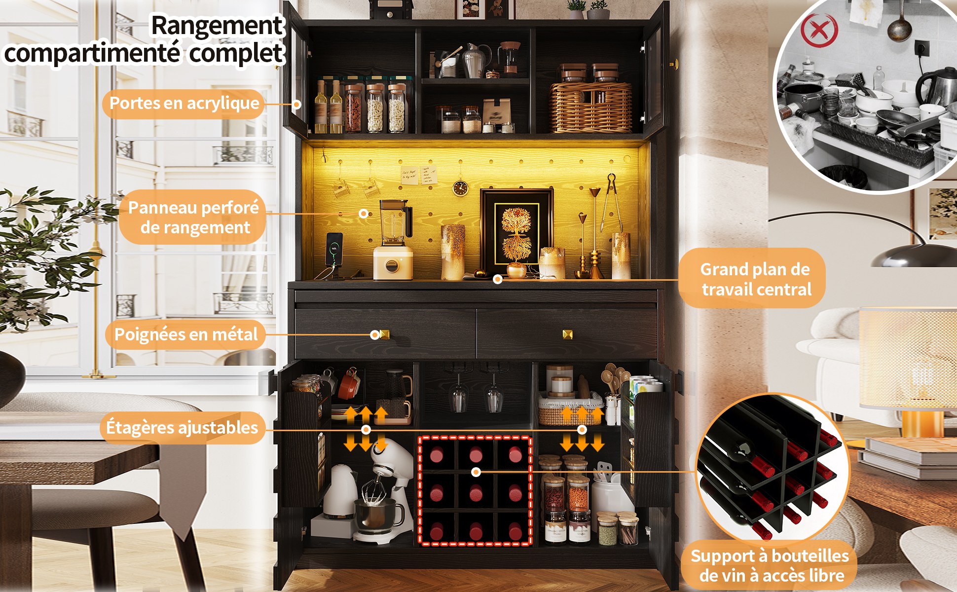 Buffet haut de cuisine Noir, vue 3