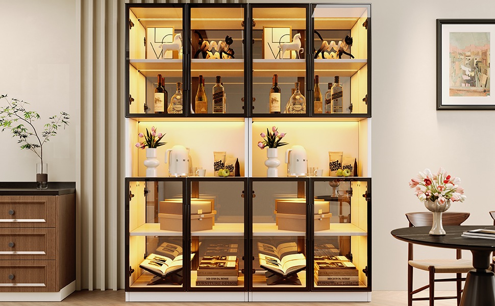 Vitrine Haute Blanc - Éclairage LED, Portes, Étagères, Portes en Verre - MDF et Verre - 70×30×170cm - Salon et Salle à Manger 2