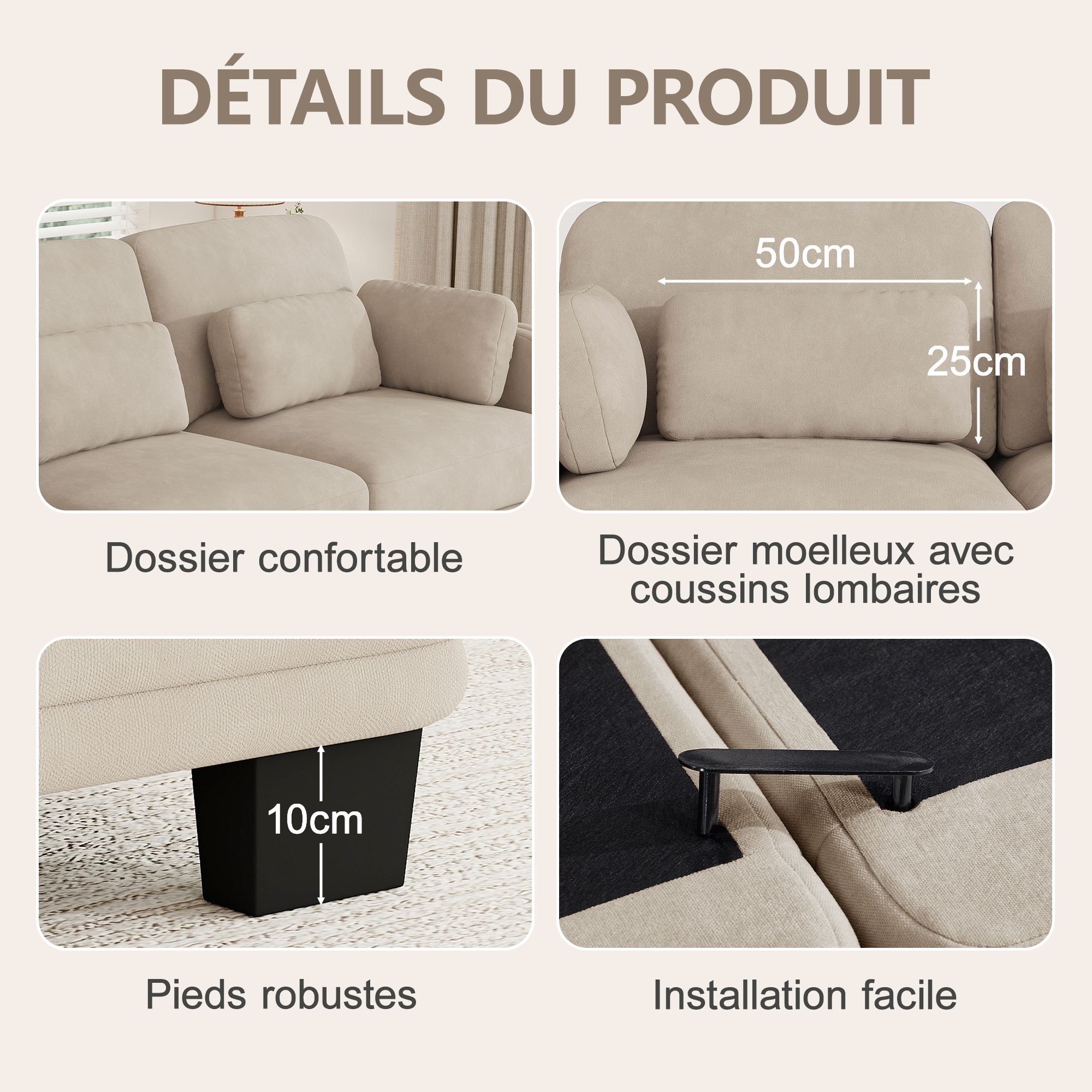 Caractéristiques du canapé d’angle modulable