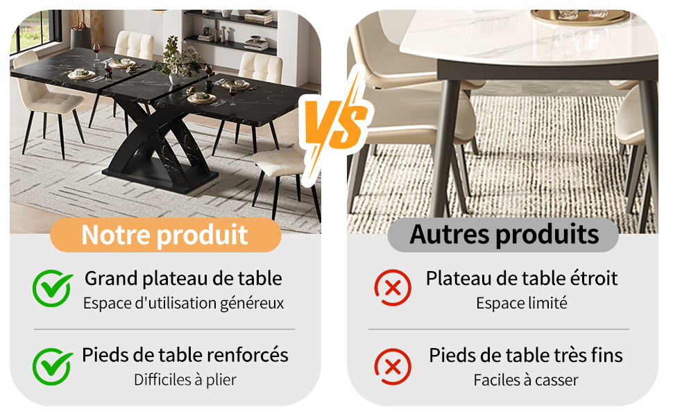 Table extensible noir 120cm vue 4