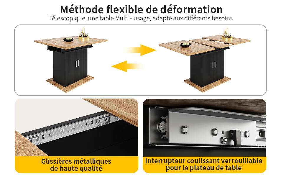 Table extensible noir 140x70 vue 2