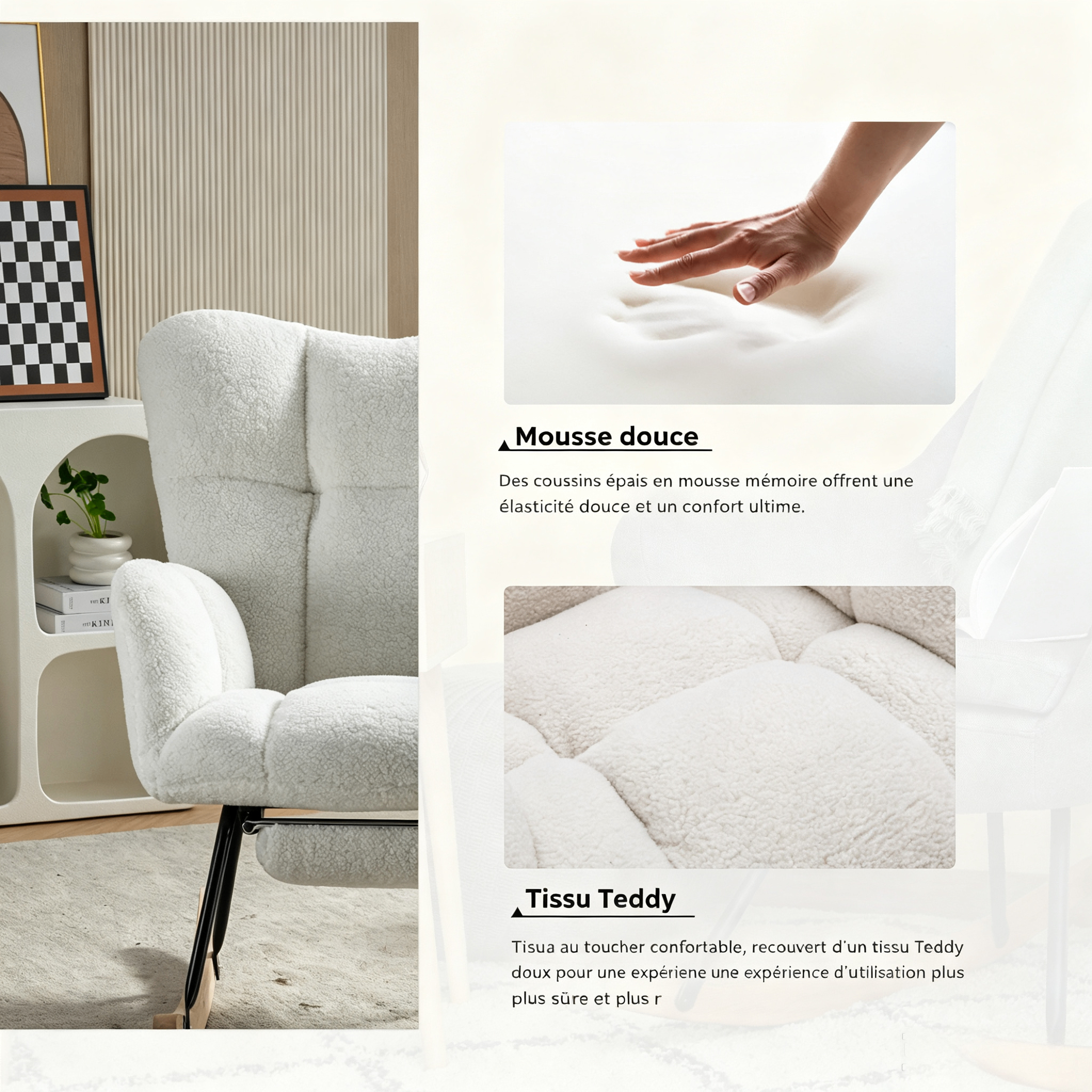 Fauteuil à bascule blanc en Teddy - vue 4