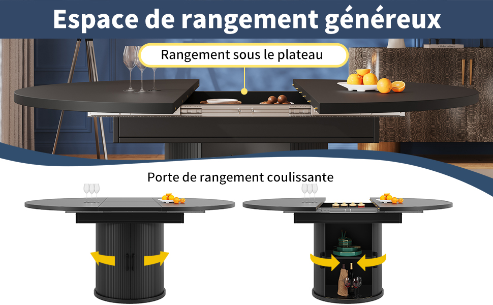 Table ronde extensible noir vue 2
