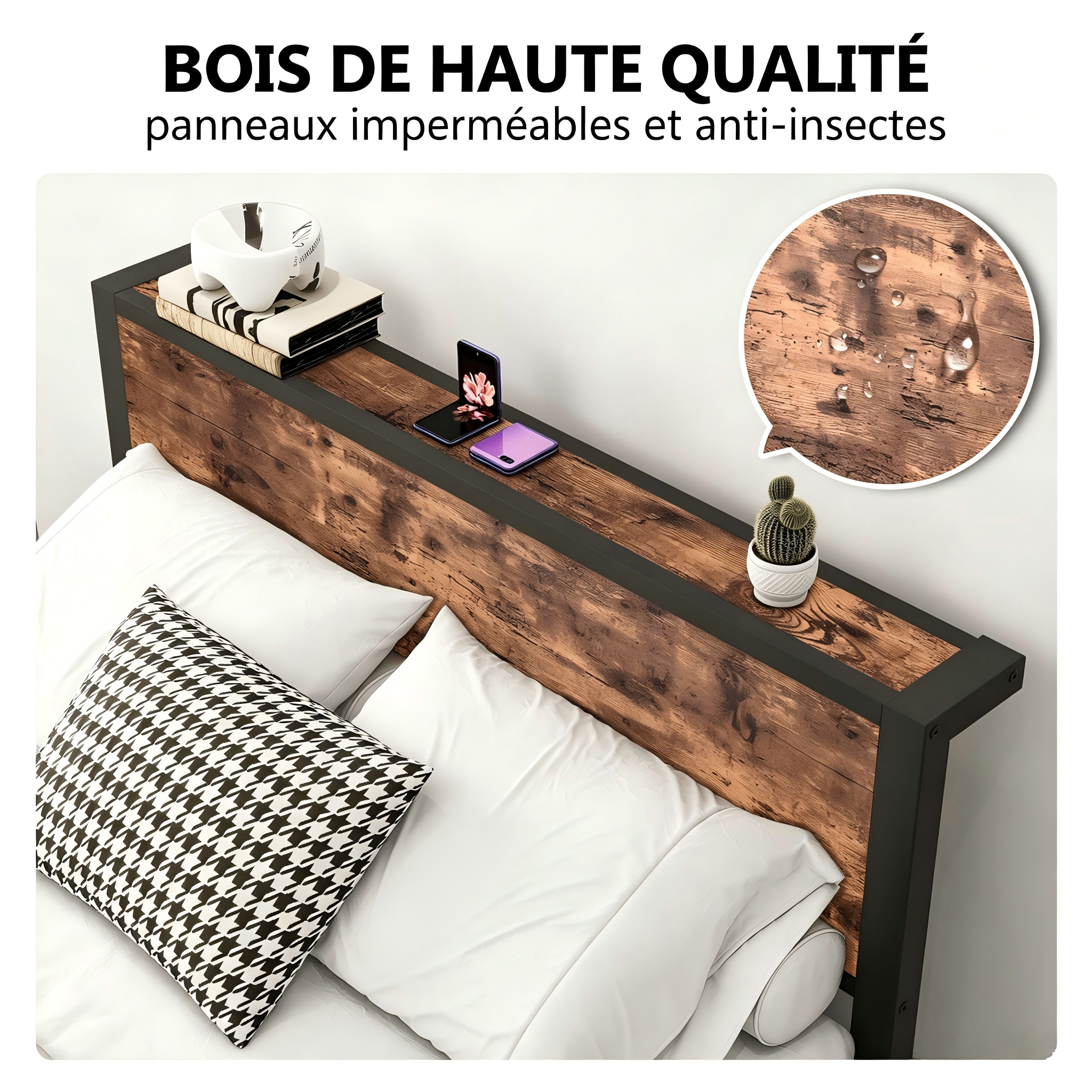 Lit Marron antique 140 x 200 cm 5