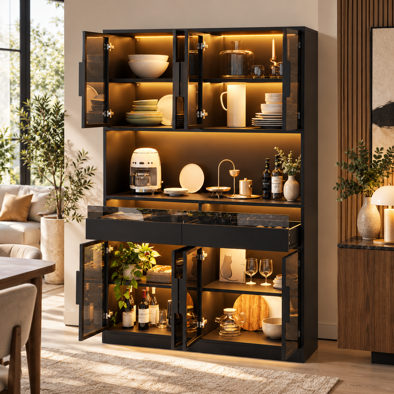 Vitrine LED moderne avec portes en verre gris