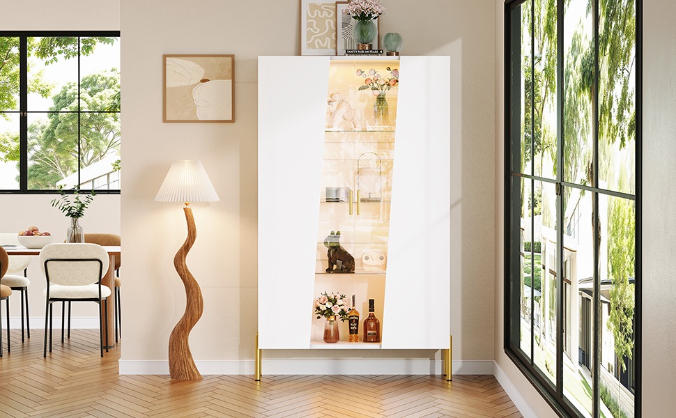 Vitrine Haute Blanc - Éclairage LED, Portes, Étagères, Portes en Verre, Fermeture Douce - MDF et Verre - 72×40×145cm 2