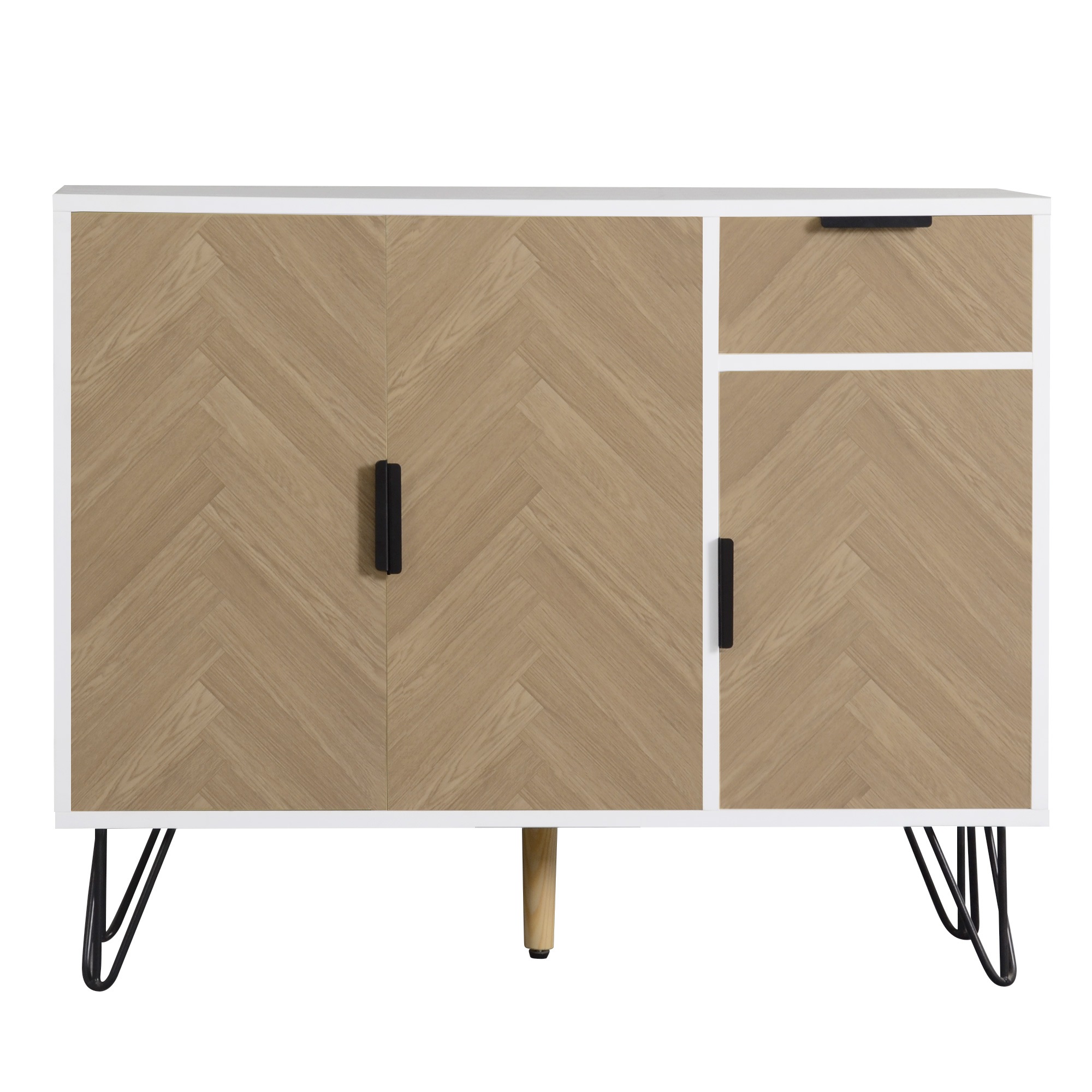 Buffet Blanc et Bois - 1 Tiroir, Portes, Étagères, Fermeture Douce - MDF et Panneaux de Particules - 90×30×71.5cm 3