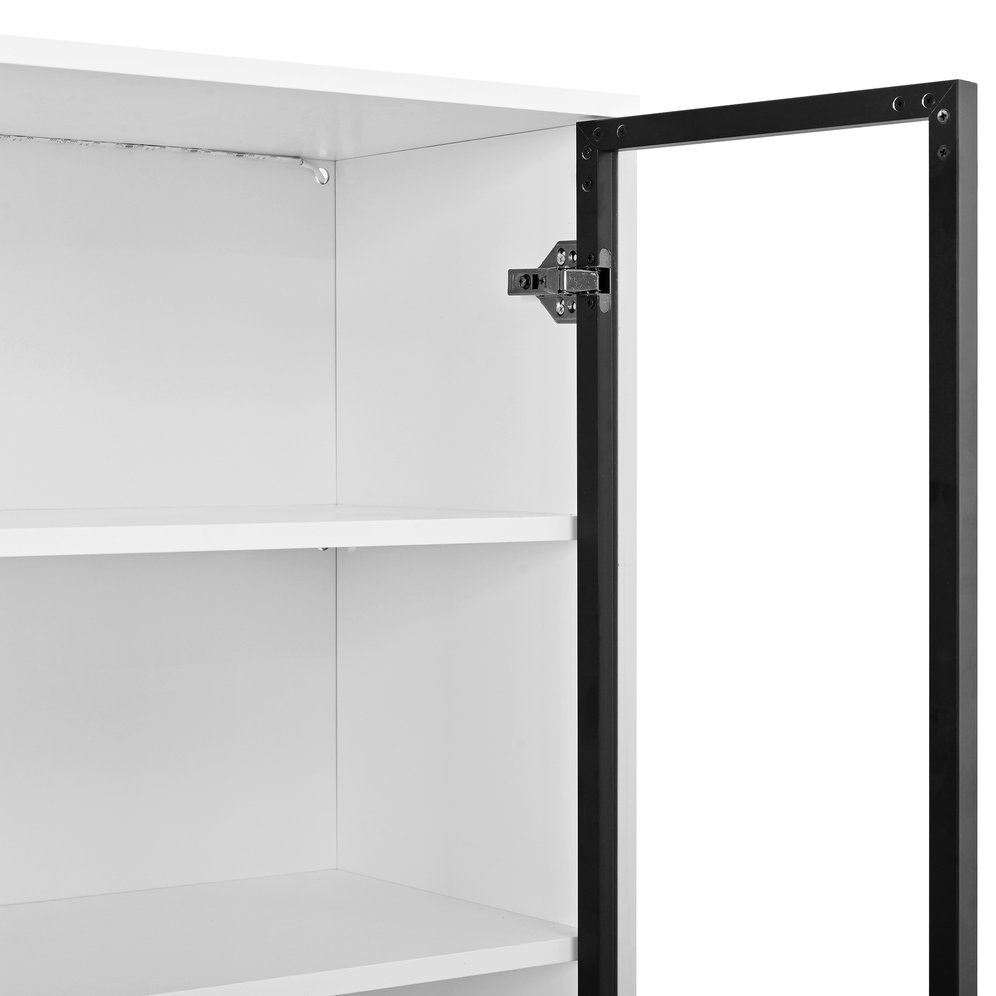 Vitrine Blanc - Éclairage LED, 3 Tiroirs, Portes, Étagères, Portes en Verre - MDF et Panneaux de Particules - 100×35×160cm 6