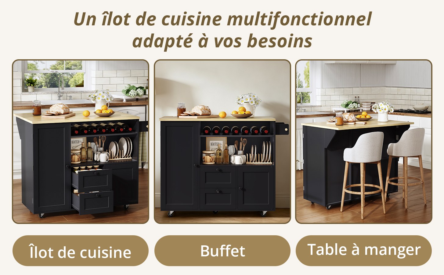Îlot central de cuisine Marron, vue 6