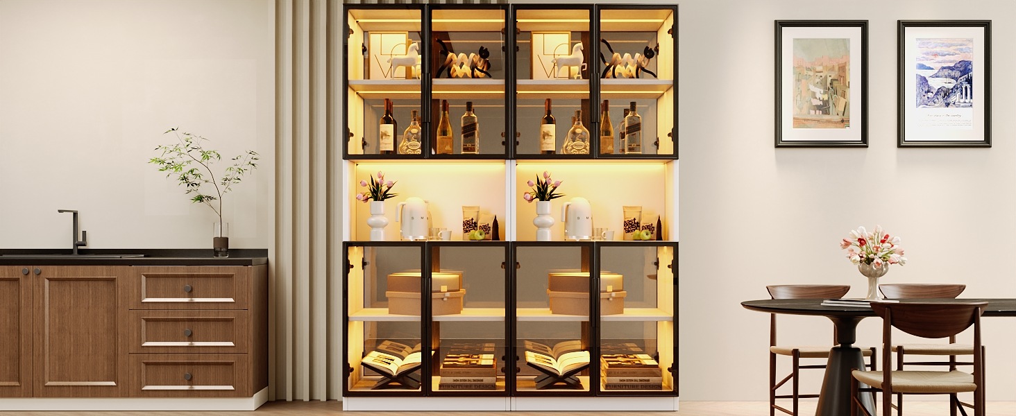 Vitrine Haute Blanc - Éclairage LED, Portes, Étagères, Portes en Verre - MDF et Verre - 70×30×170cm - Salon et Salle à Manger 5