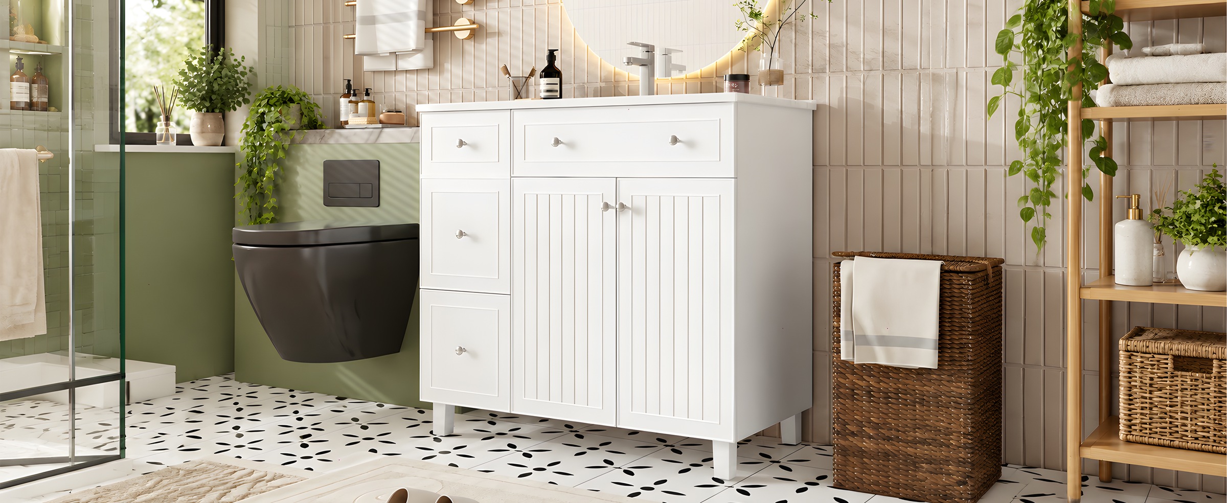 Meuble Vasque Blanc - Lavabo en Céramique Intégré, 4 Tiroirs, 2 Portes, Soft-Close - Céramique et MDF - 91.5×46.5×89cm 4