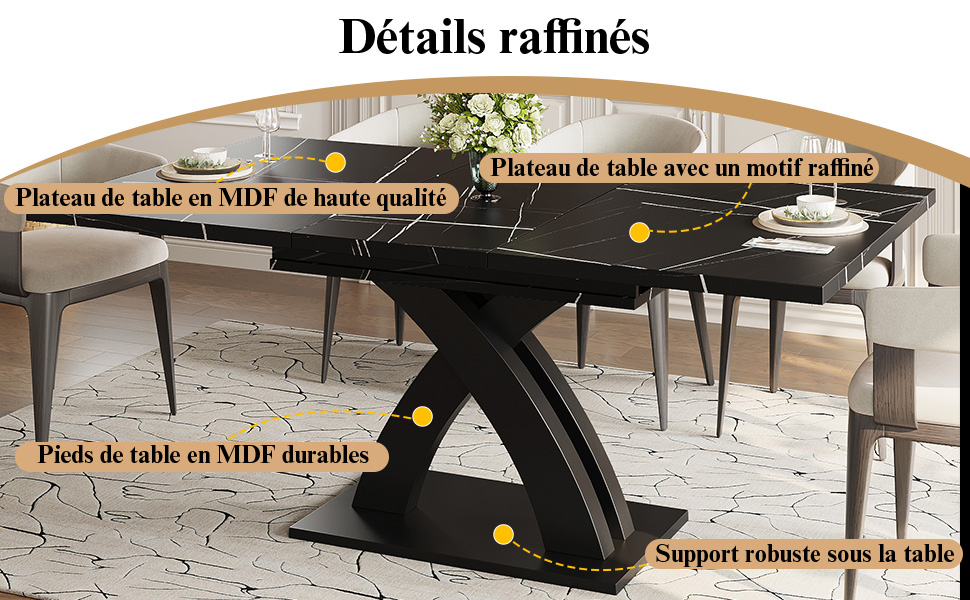 Table extensible noir 80x76 vue 2