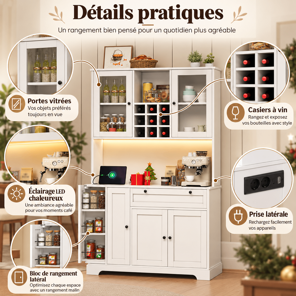 Vue détaillée du meuble buffet cuisine