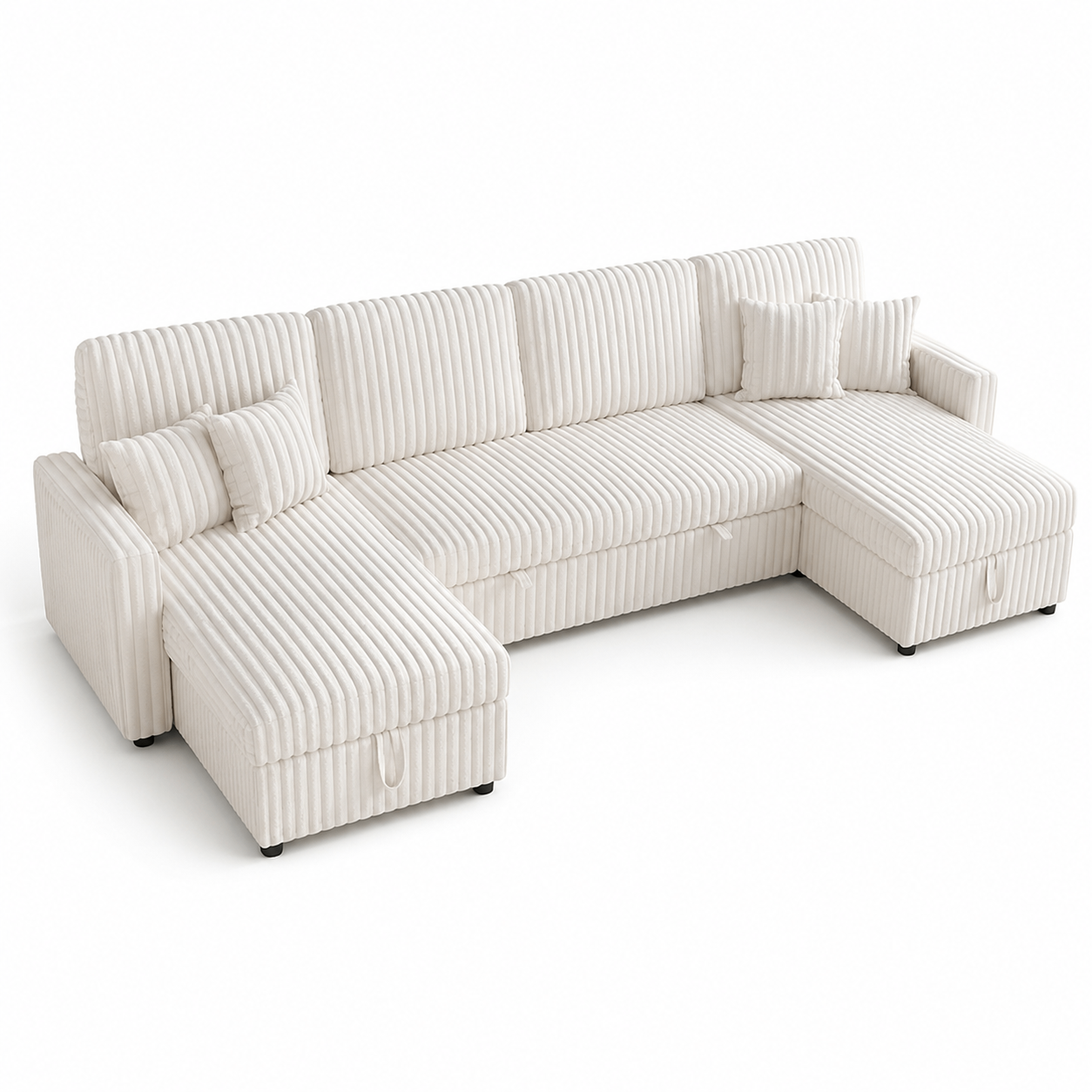 Canapé en U 6 places, convertible, avec coffre de rangement, modulable, avec USB/Type-C, en velours côtelé, Beige - détails