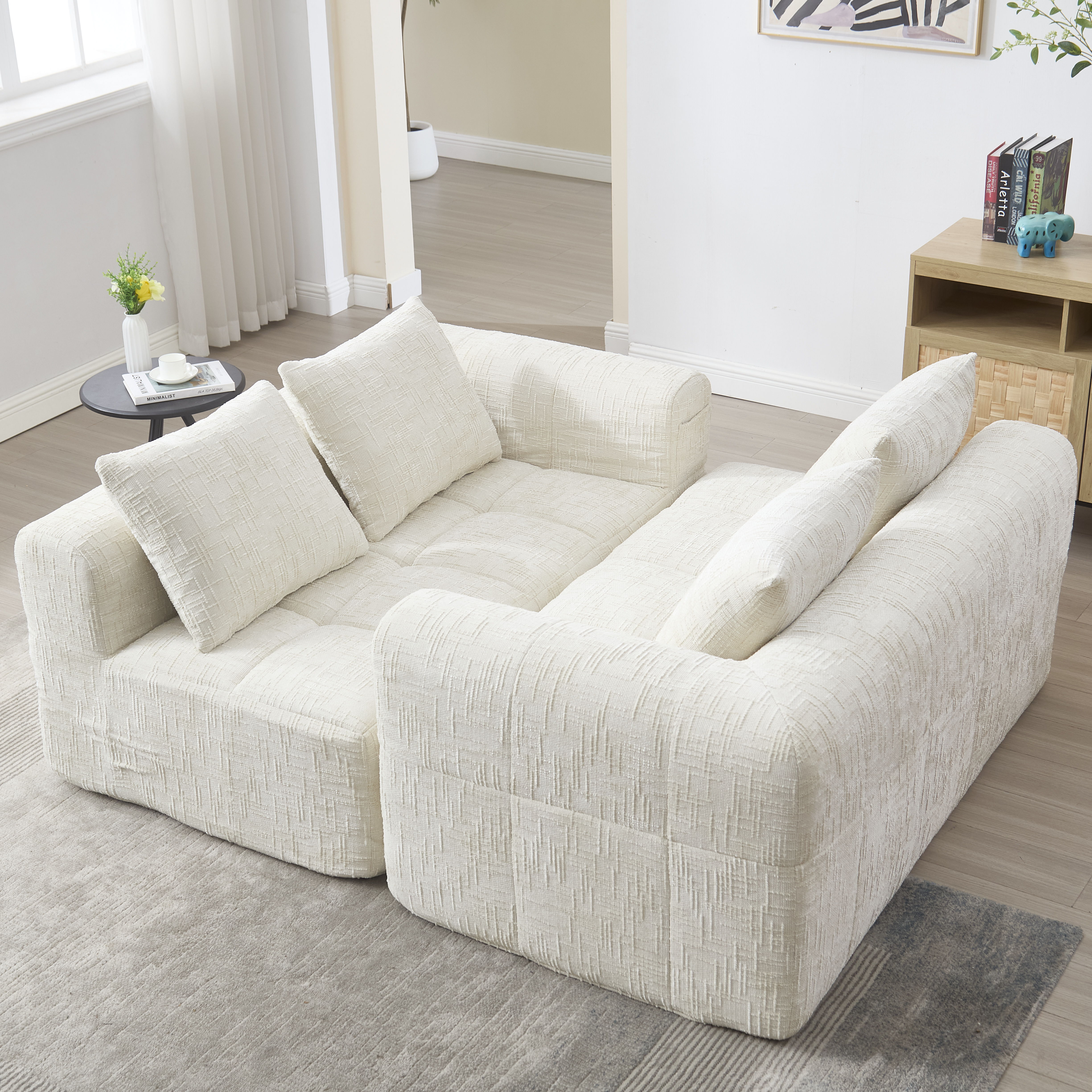 Canapé 2 places moelleux beige en chenille - vue 4