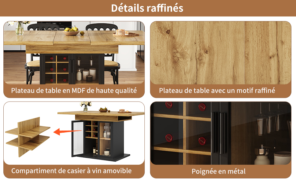 Table pliante noir étagères vue 2