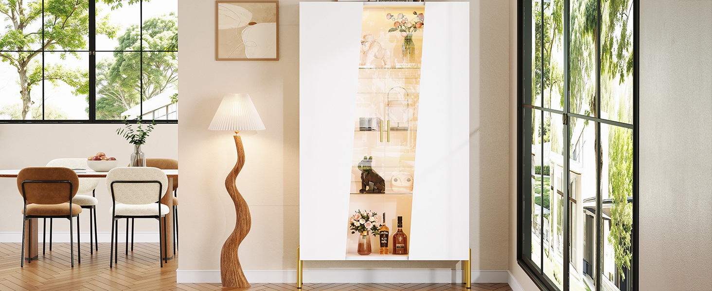 Vitrine Haute Blanc - Éclairage LED, Portes, Étagères, Portes en Verre, Fermeture Douce - MDF et Verre - 72×40×145cm 4