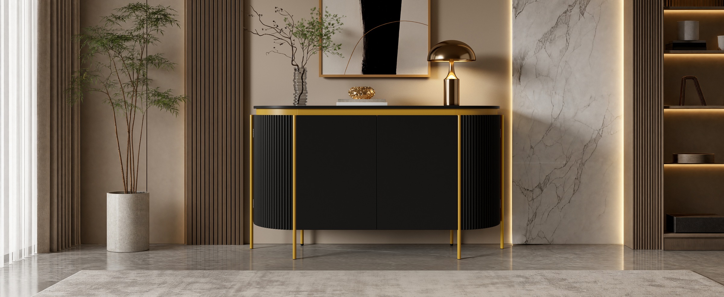 Buffet Noir - 4 Portes - MDF - 140×38×80cm - Salon et Salle à Manger 2