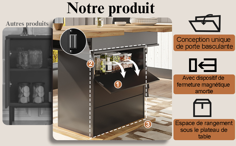 Table pliante noir naturel vue 4