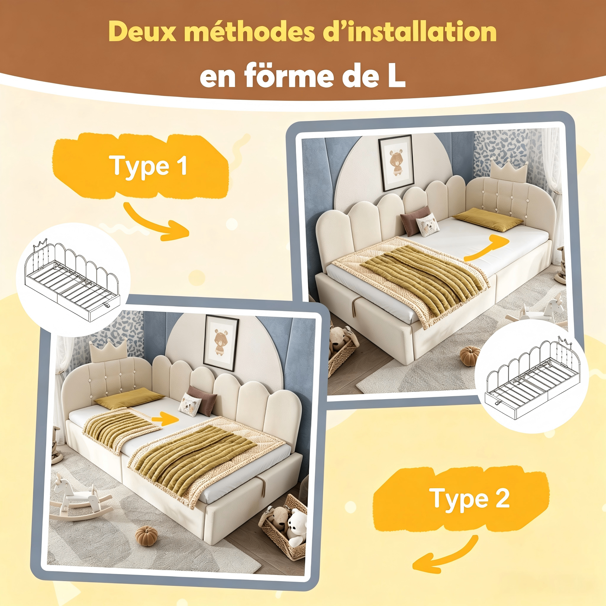 Lit Beige 90 x 200 cm 6
