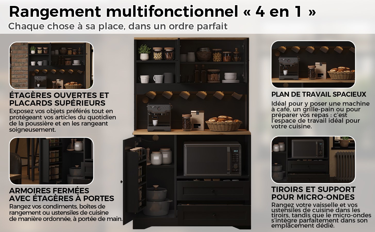 Buffet haut de cuisine Noir, vue 3