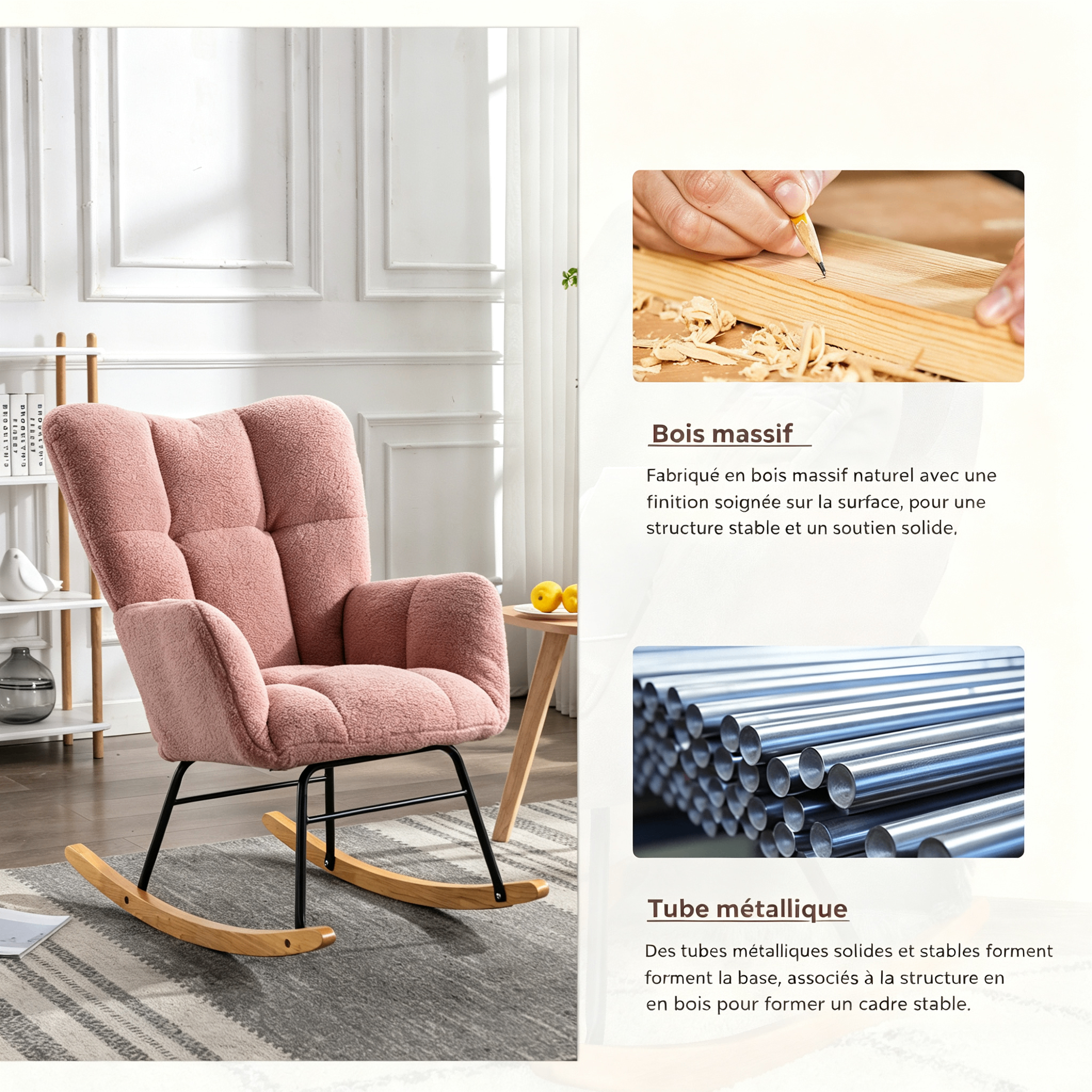 Fauteuil à bascule rose en Teddy - vue 2