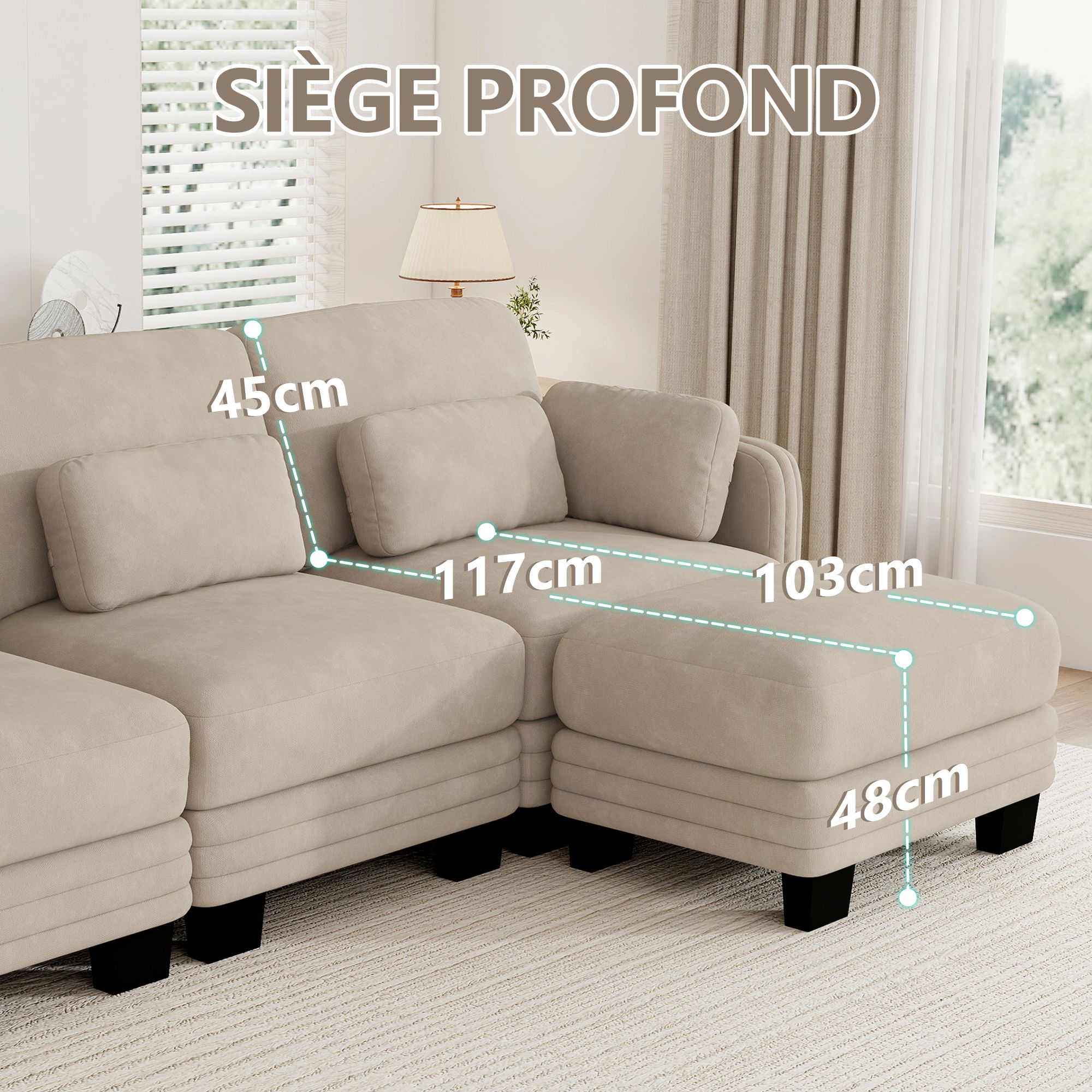 Canapé d’angle modulable marron clair
