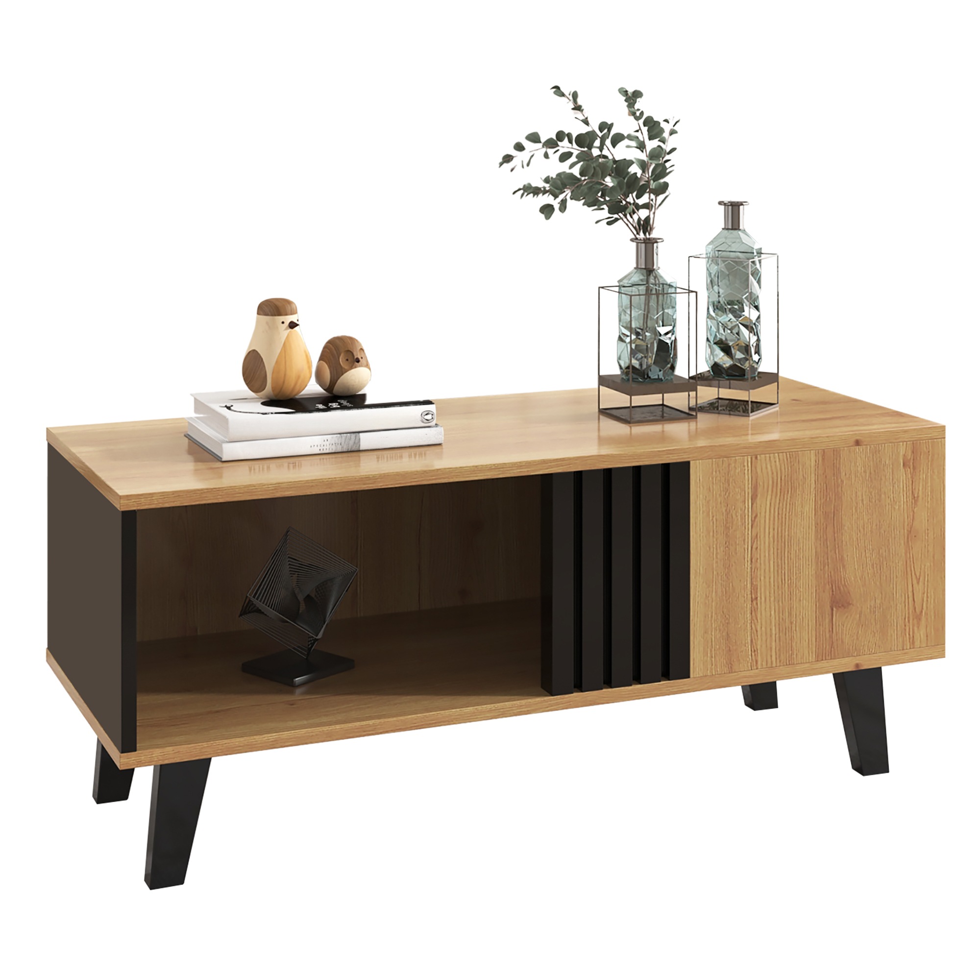 Table Basse Naturel, Rangement, Portes Vitrées, Design Moderne, Structure Robuste, Entretien Facile - 100x60x45cm - Salon 3