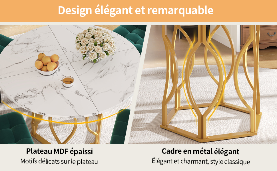 Table ronde doré blanc 100x100 6p vue 3