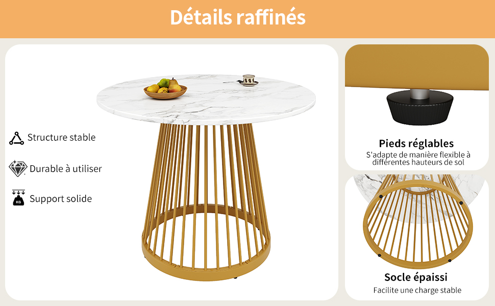 Table ronde doré blanc vue 2