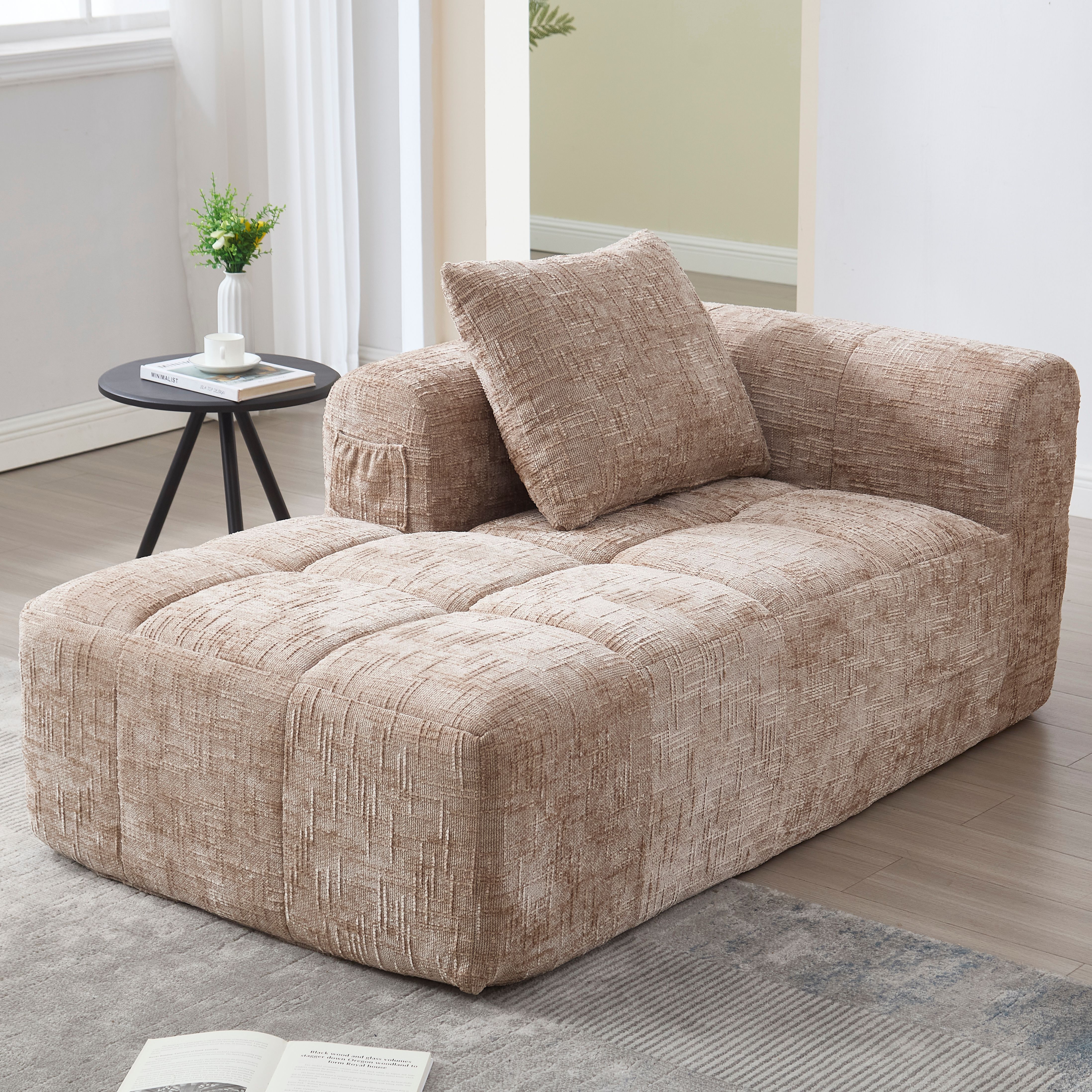 Chaiselongue moelleuse kaki en chenille avec coussin - vue 3