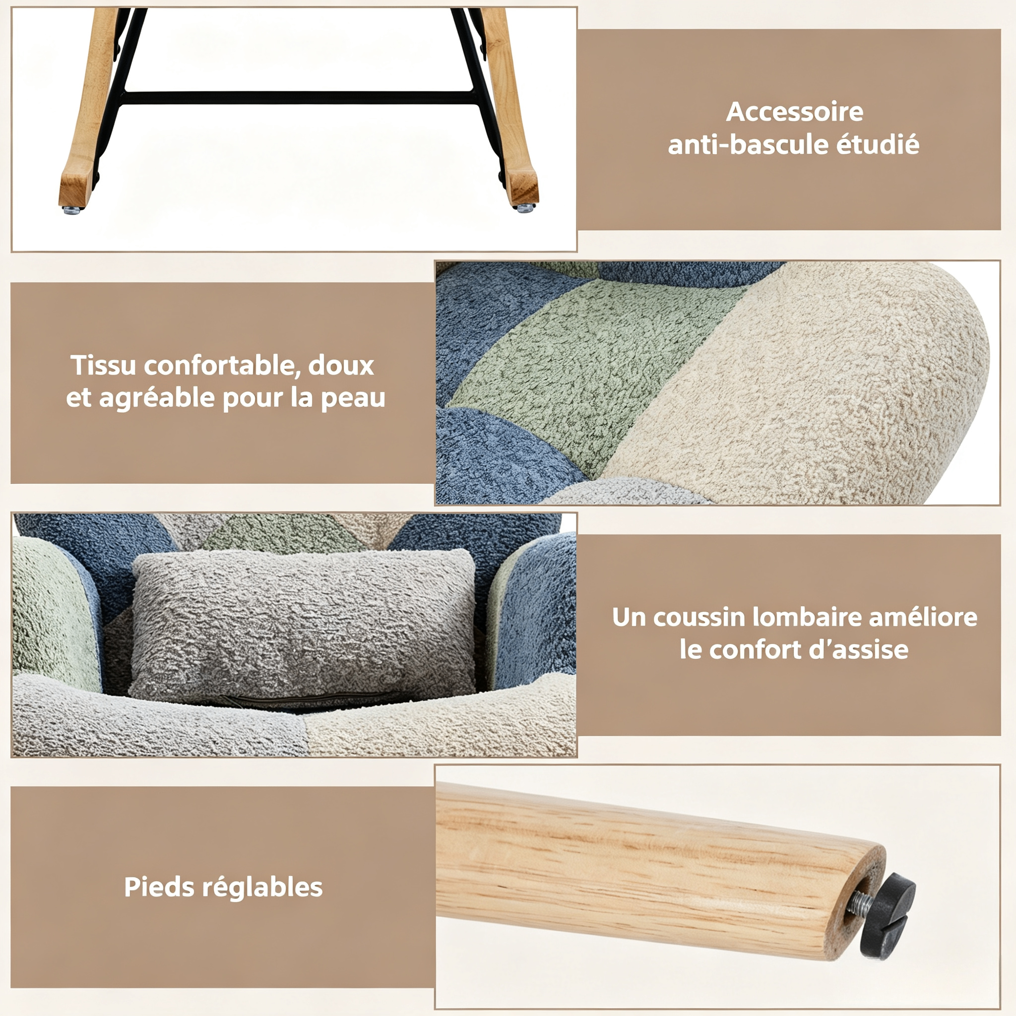 Fauteuil à bascule beige et bleu en Tissu - vue 4
