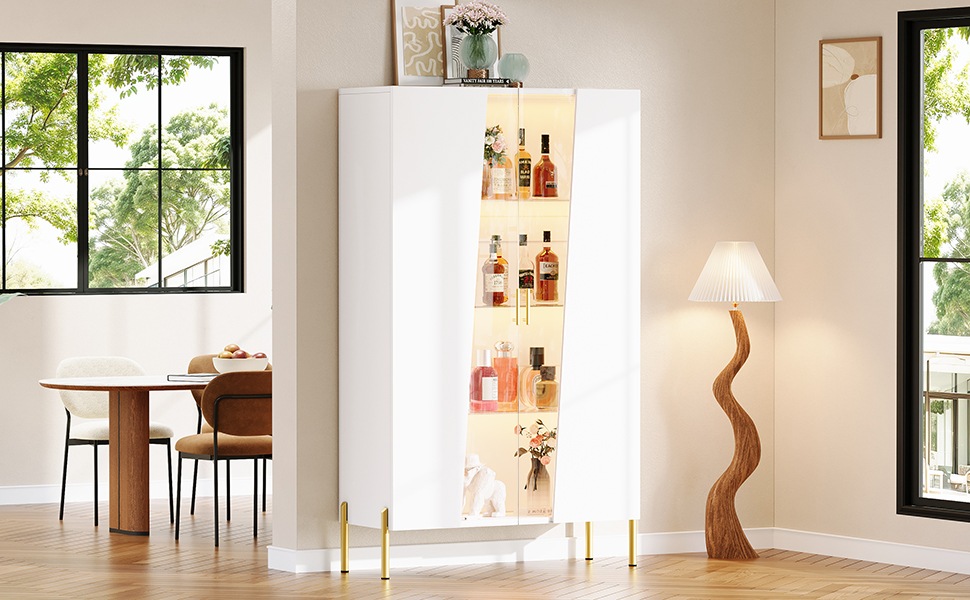 Vitrine Haute Blanc - Éclairage LED, Portes, Étagères, Portes en Verre, Fermeture Douce - MDF et Verre - 72×40×145cm 1