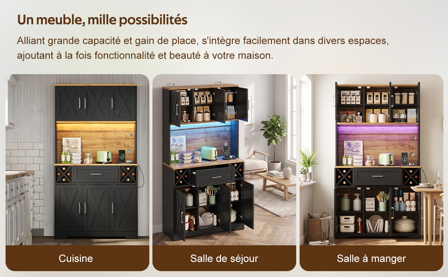 Buffet haut de cuisine Marron, vue 2