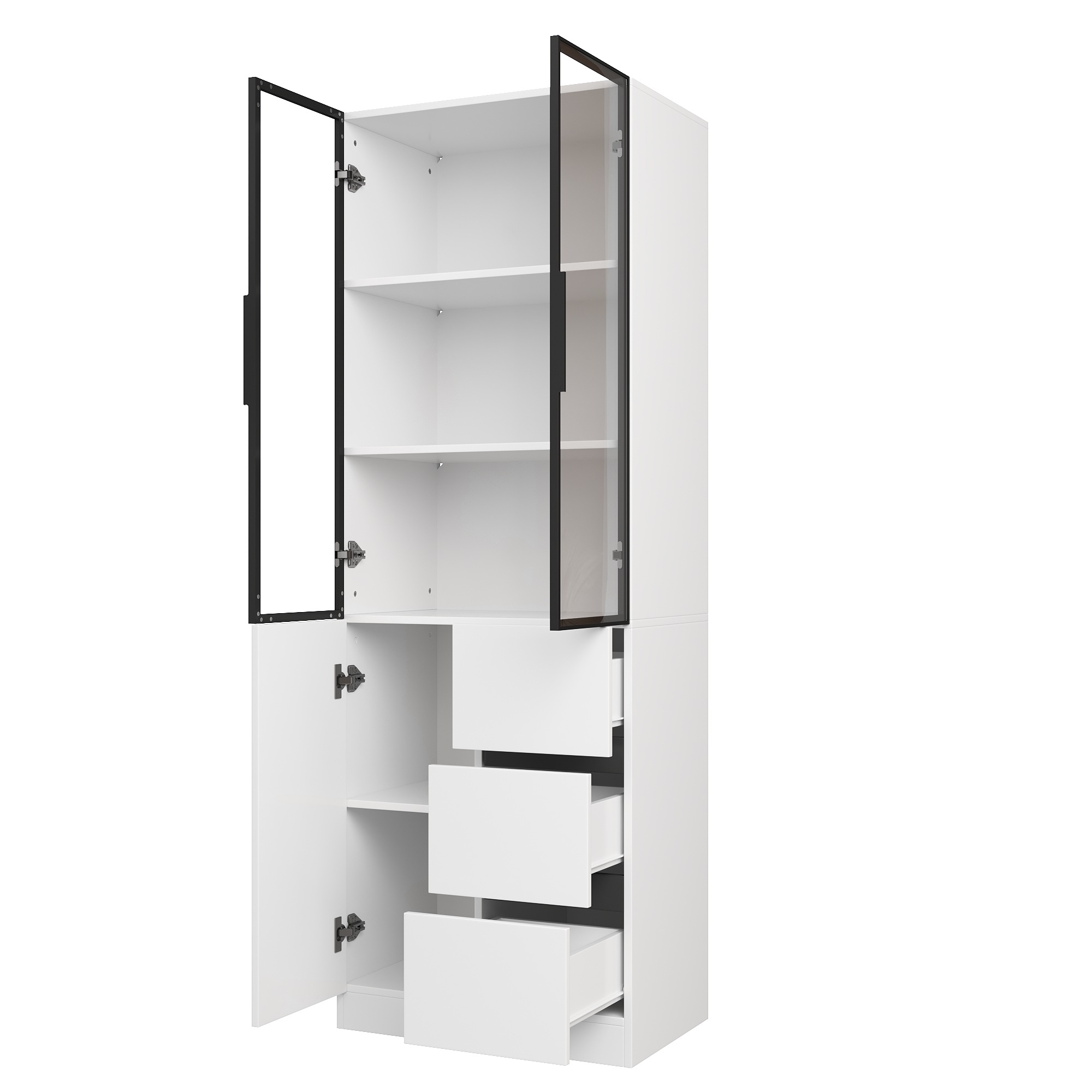 Vitrine Haute Blanc - Éclairage LED, Tiroirs, 1 Porte, Étagères, Portes en Verre - Panneaux de Particules - 60×40×180cm 6