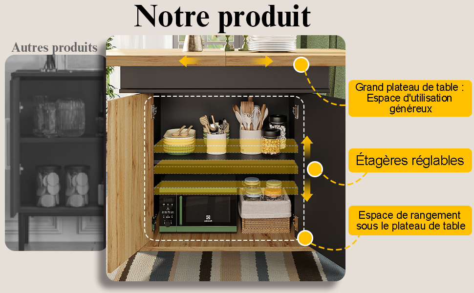 Table pliante étagères noir naturel vue 3