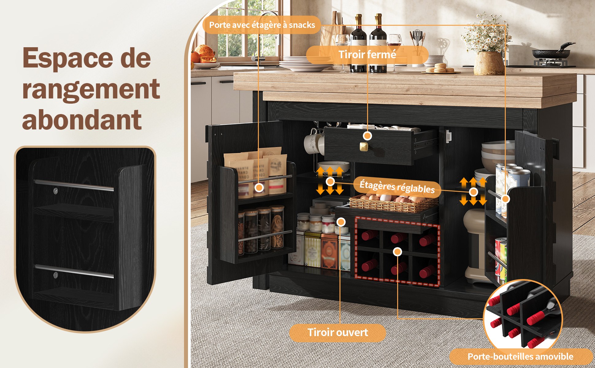 Îlot central de cuisine Noir, vue 4