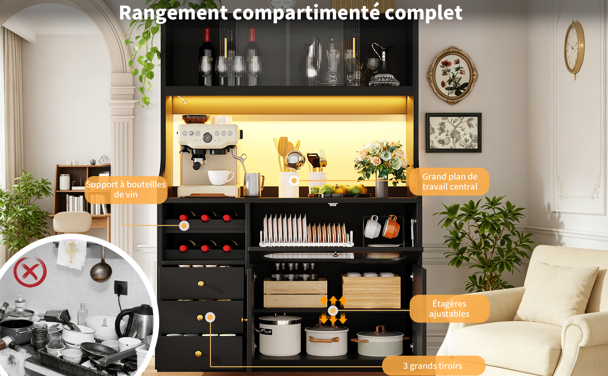Buffet haut de cuisine Noir, vue 4