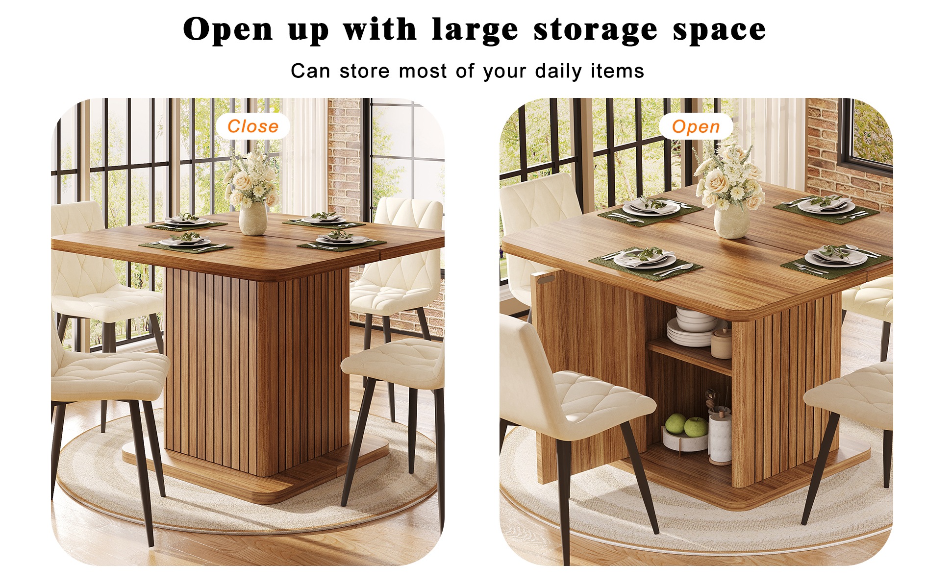 Table Bois, Rangement - MDF et Bois - 80x80x76cm - Salle à Manger 4