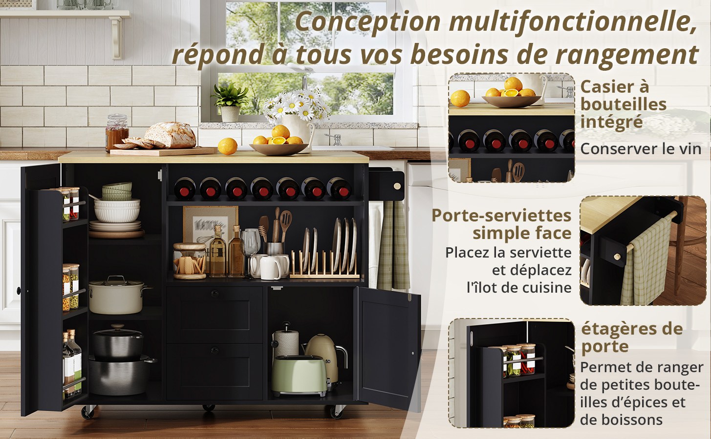 Îlot central de cuisine Marron, vue 2