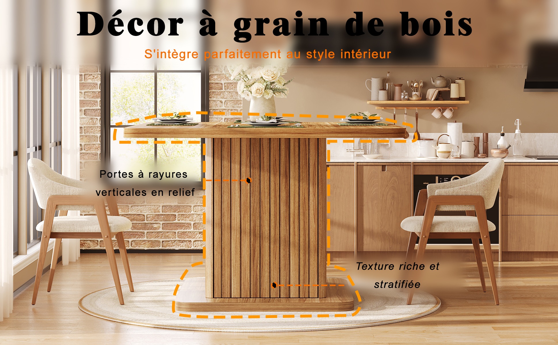 Table Bois, Rangement - MDF et Bois - 80x80x76cm - Salle à Manger 1
