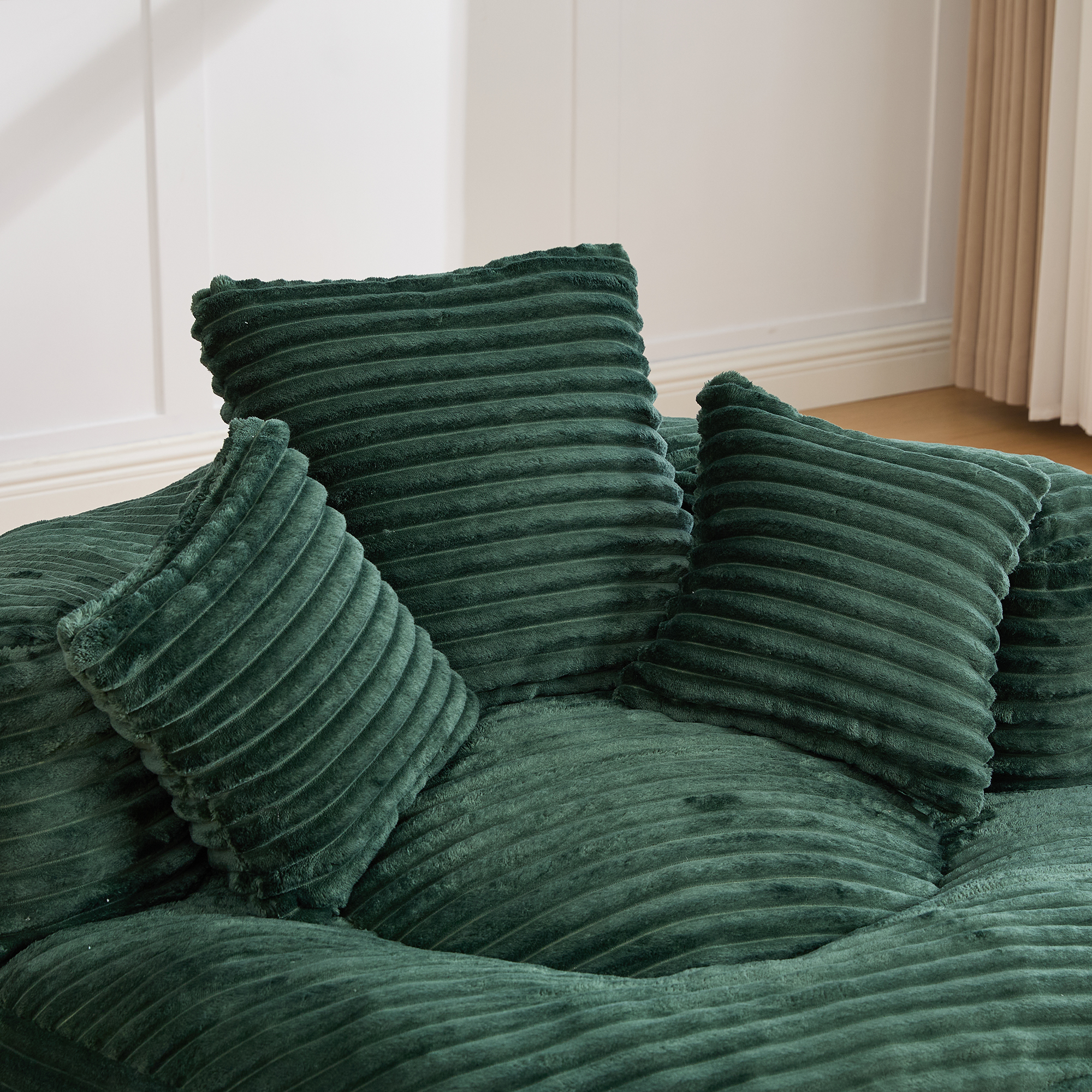 Pouf fauteuil en corduroy émeraude - vue 2