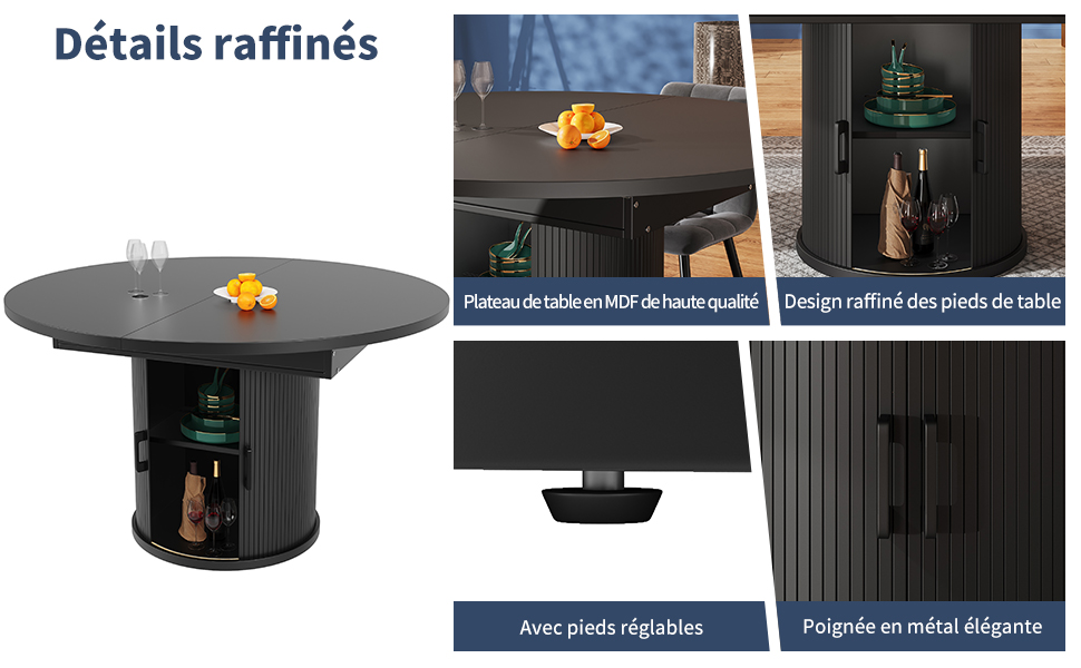 Table ronde extensible noir vue 3